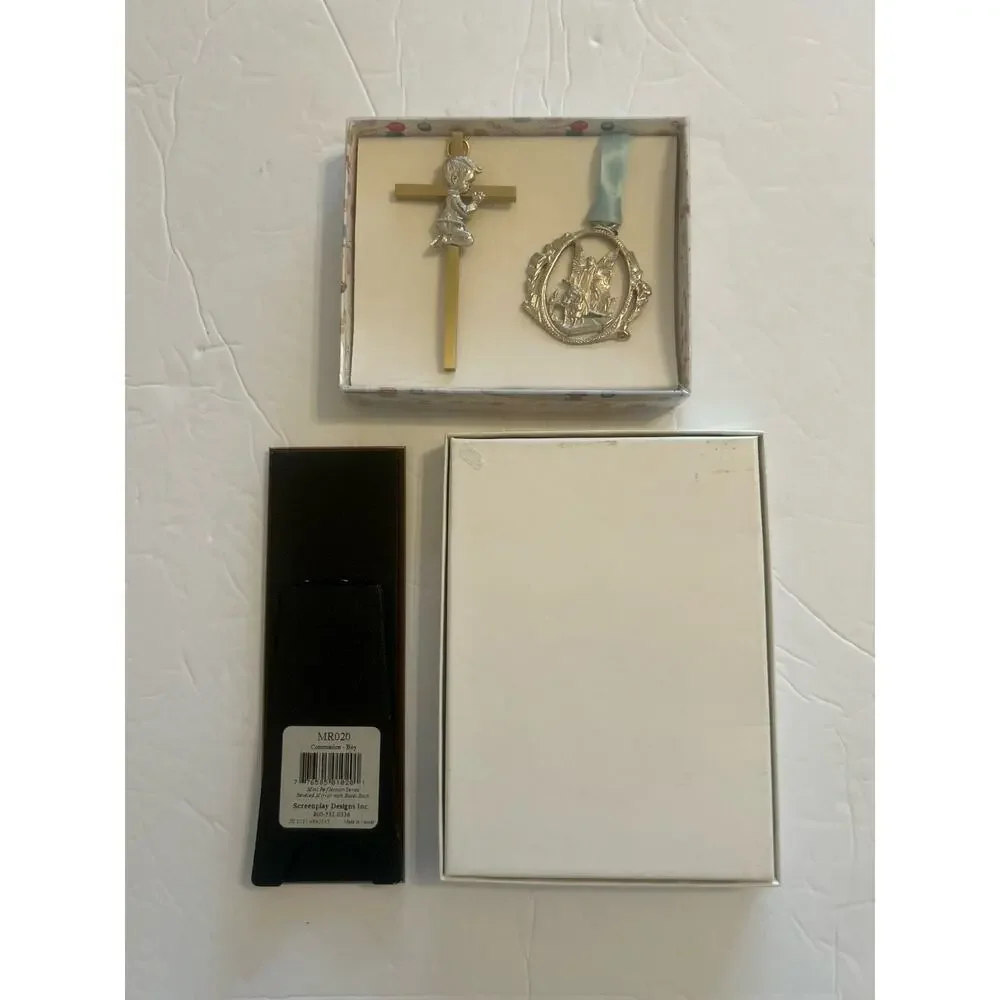 Catholic Child's Boy First Communion Bible‎ & Ornaments In Gift Box Prayer Frame